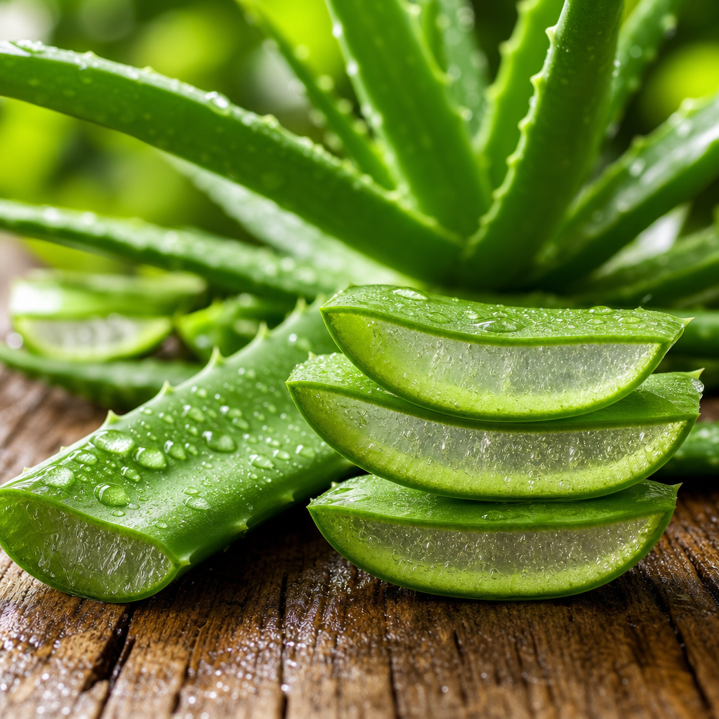 Hojas frescas de aloe vera con gel transparente