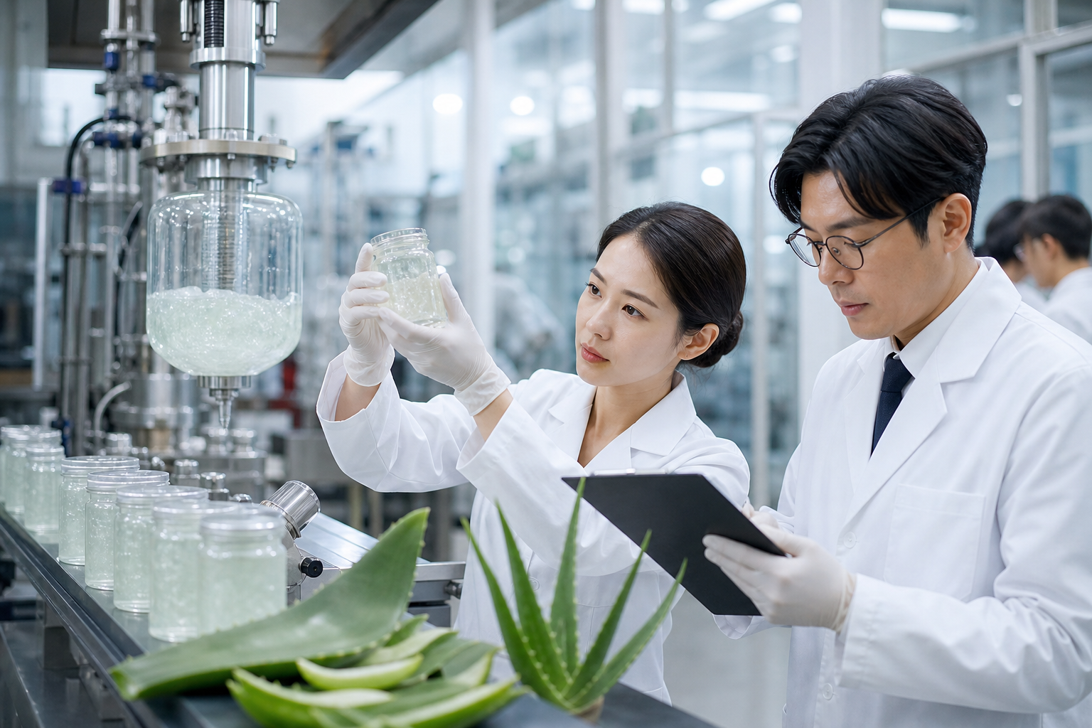 Laboratorio de producción de mascarillas en Corea